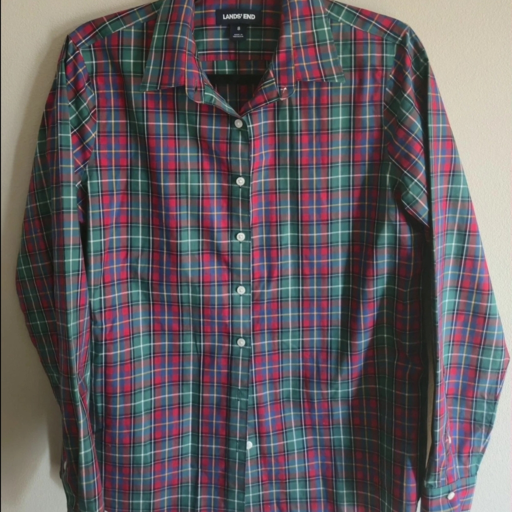 Lands' End Women's Long Sleeve Shirts Size 8 No Iron Supima Cotton